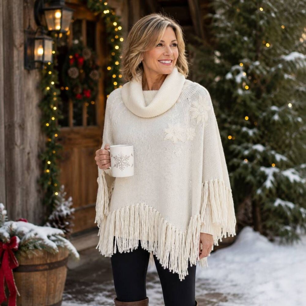 NWT Lilly Pulitzer Womens Coconut Kip Fringe Poncho Embroidered Cowl Neck XXS